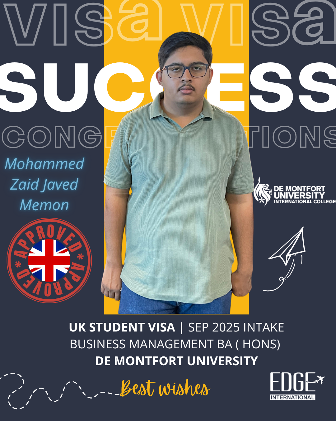 Mohammed Zaid Javed Memon - Student Visa - Sep 2025 Intake - Business Management BA (Hons) - De Montfort University