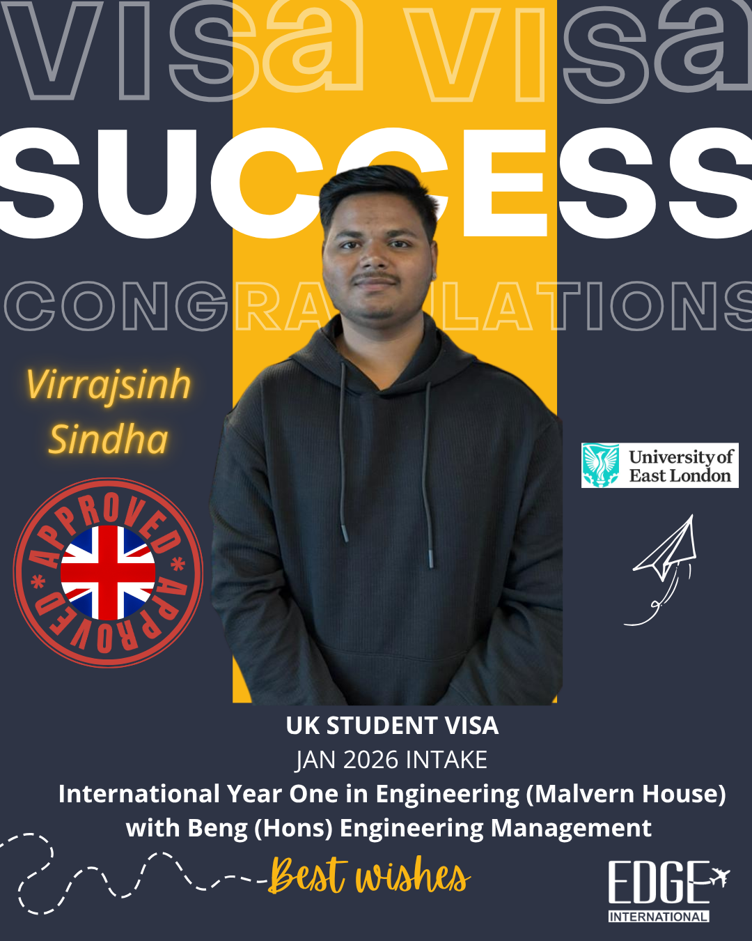 Virrajsinh Sindha - Student Visa - Jan 2026 Intake - International Year One in Engineering with BEng (Hons) Engineering Management