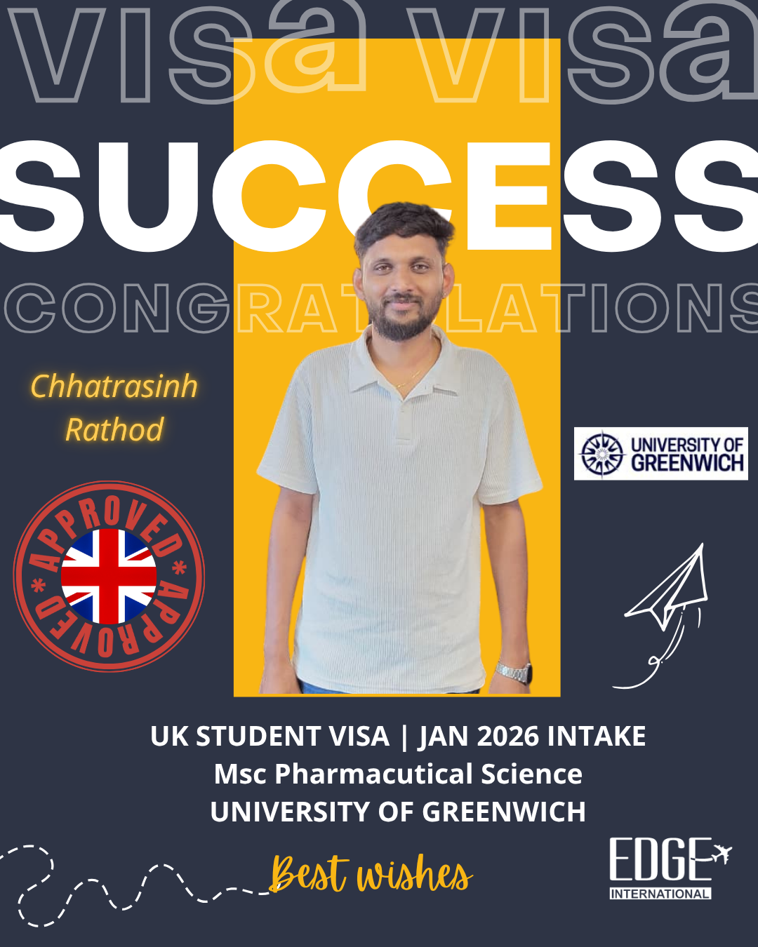 Chhatrasinh Rathod - Student Visa - Jan 2026 Intake - MSc Pharmaceutical Science - University of Greenwich