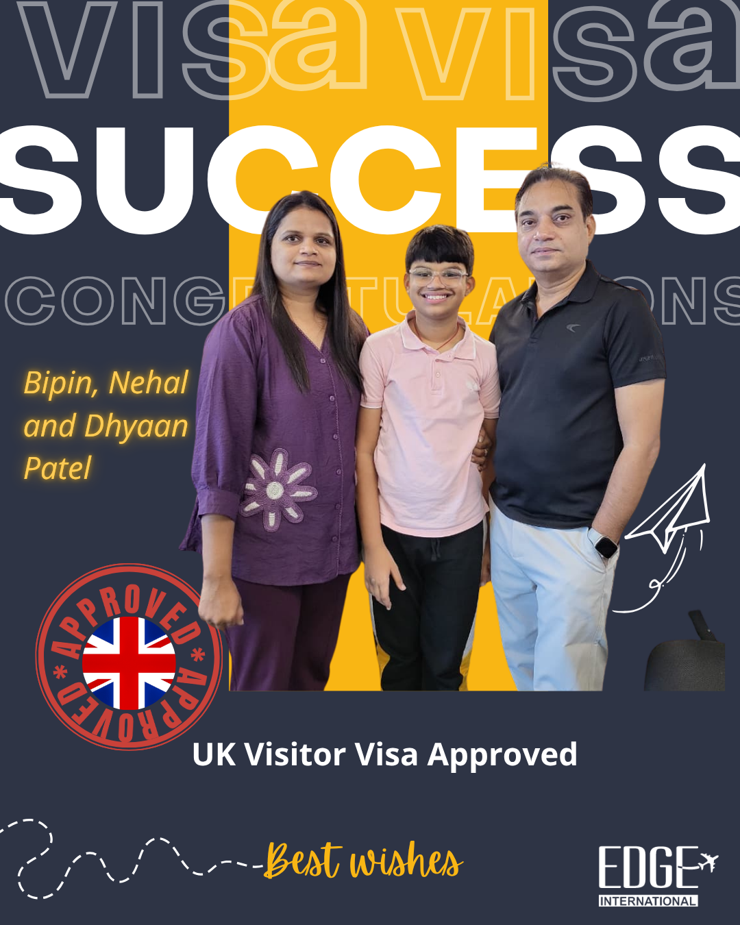 Bipin, Nehal and Dhyaan Patel - Visitor Visa Approved