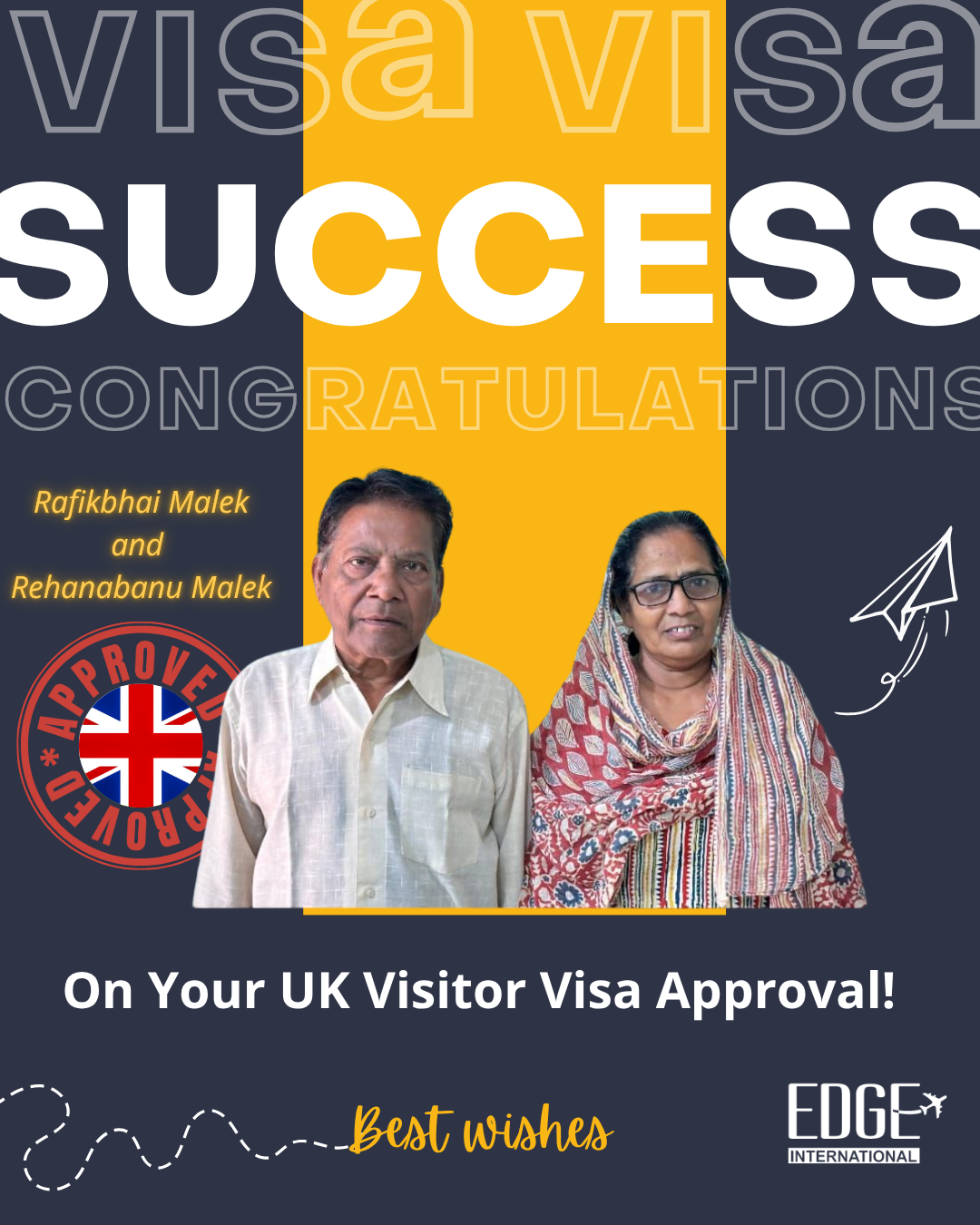 Rafikbhai Malek and Rehanabanu Malek - Visitor Visa Approval