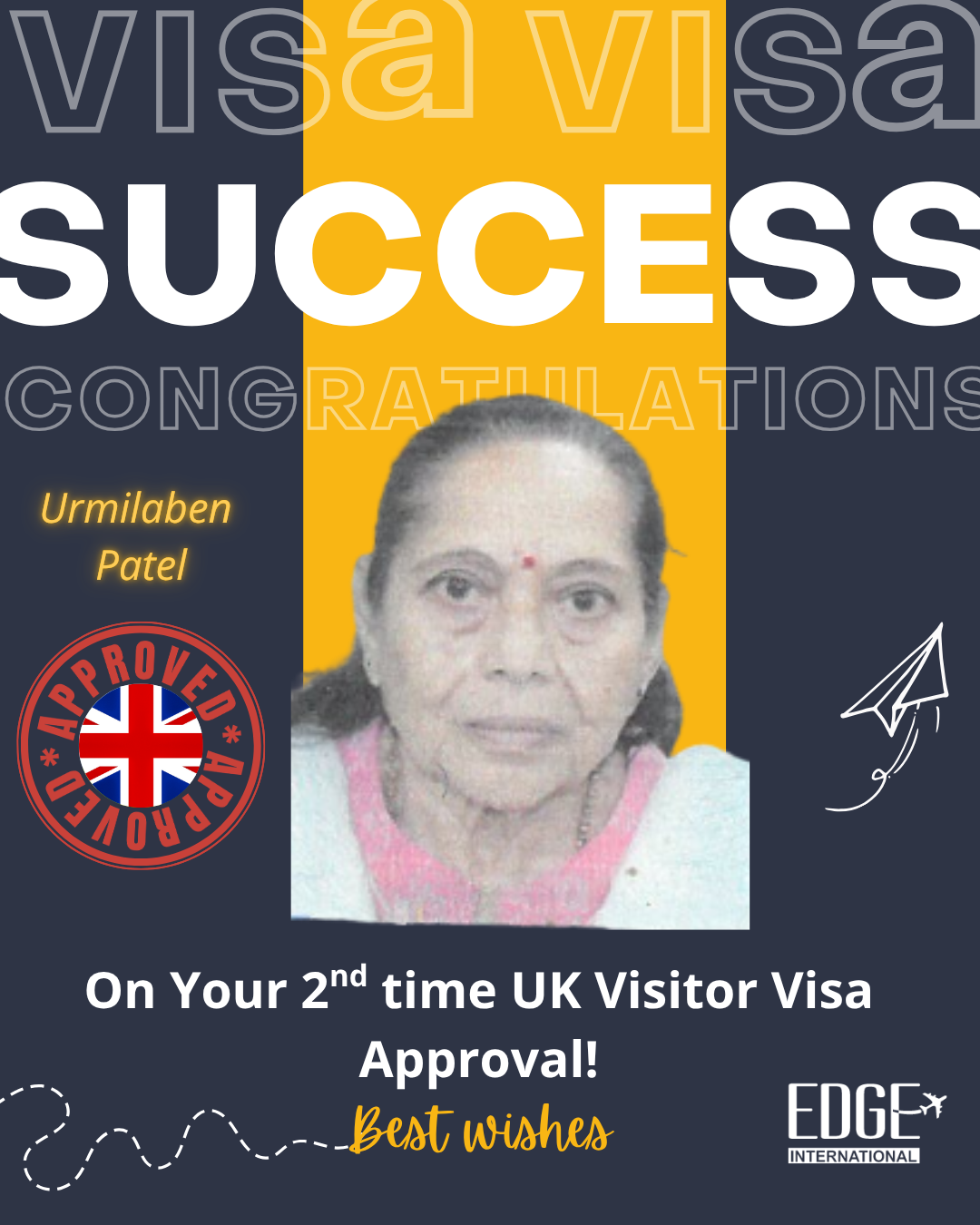 Urmilaben Patel - 2nd time Visitor Visa Approval