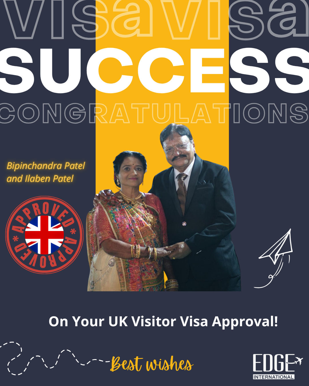 Bipinchandra Patel and Ilaben Patel - Visitor Visa Approval