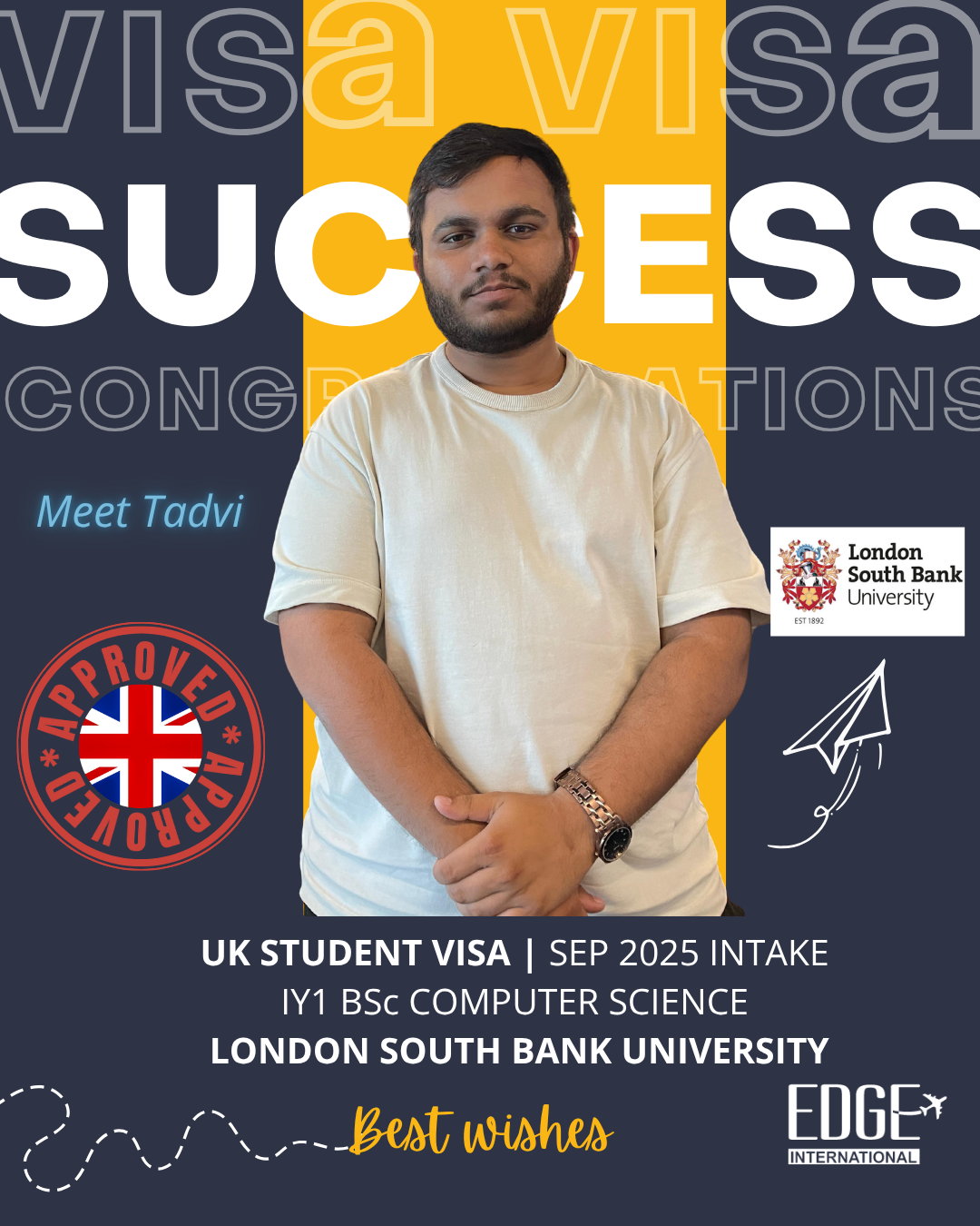 Meet Tadvi - Student Visa - Sep 2025 Intake - IY1 BSc Computer Science - London South Bank University